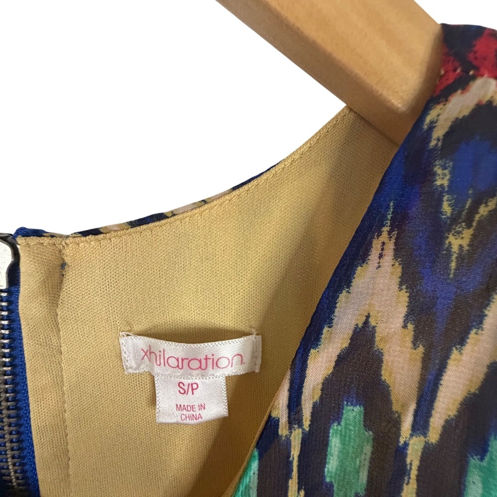 Xhilaration Womens Small Red Blue Ikat Geometric Racerback Mini Dress Zip Back